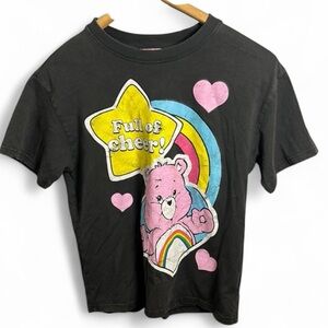 Forever 21 Kids Girls Black Short Sleeve Tee Cartoon Rainbow Care Bears 11 12